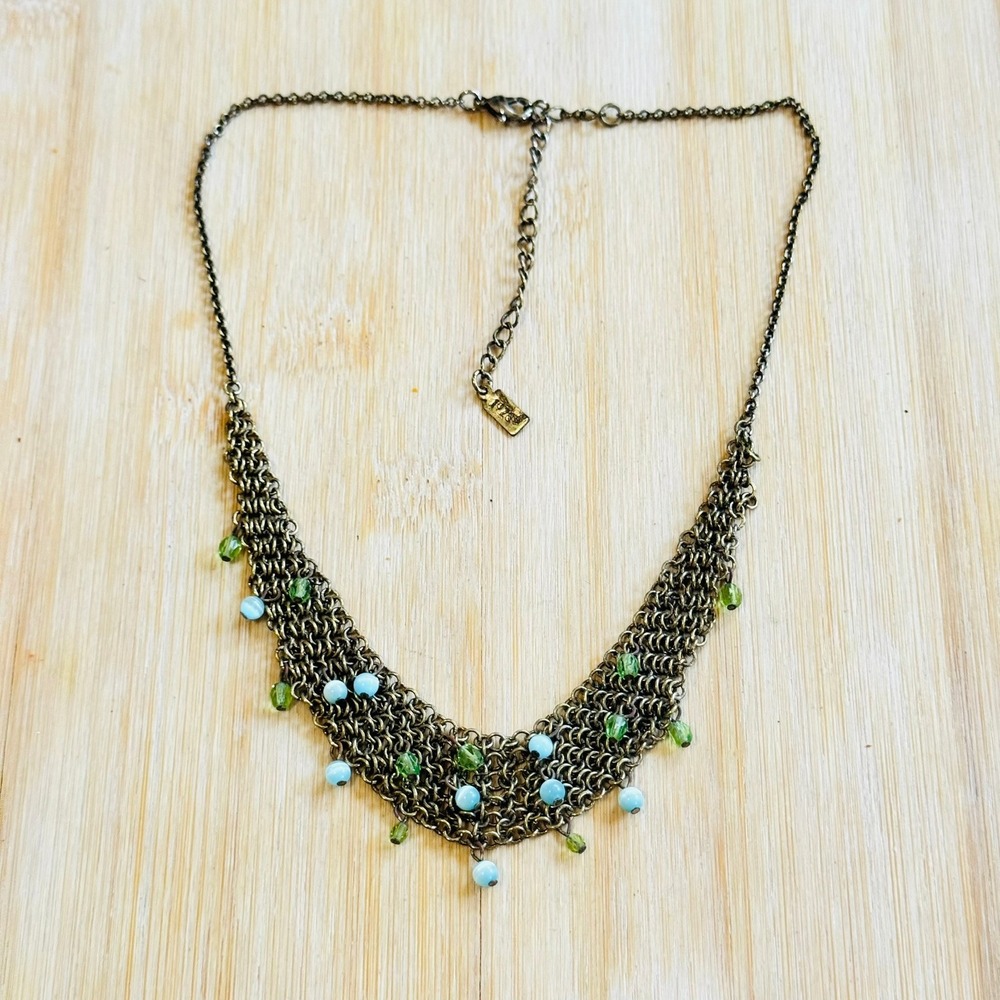 Victorian Style Necklace VTG 1928 Co Mesh Glass Beads Gold Regency Art Deco 19" - Picture 4 of 6